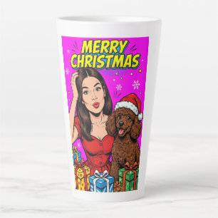 Taza De Café Latte Niña besando a cachorro de Caniche–Mamá Caniche