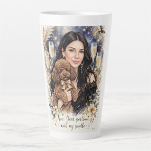 Taza De Café Latte Niña besando a cachorro de Caniche–Mamá Caniche