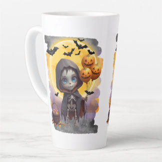 Taza De Café Latte Niña Esqueleto Adorable con Globos y Dulces