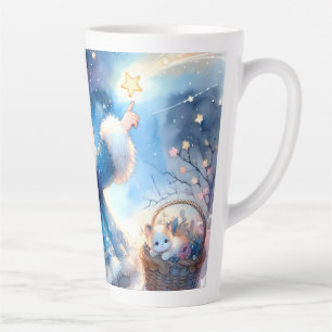 Taza De Café Latte Niña Soñadora de Estrellas Acuarela