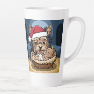 Taza De Café Latte Niño de acebo adorado por Yorkshire Terrier