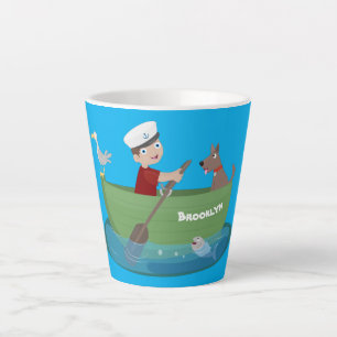 Taza De Café Latte Niño pequeño marinero y personalizado de un bote d