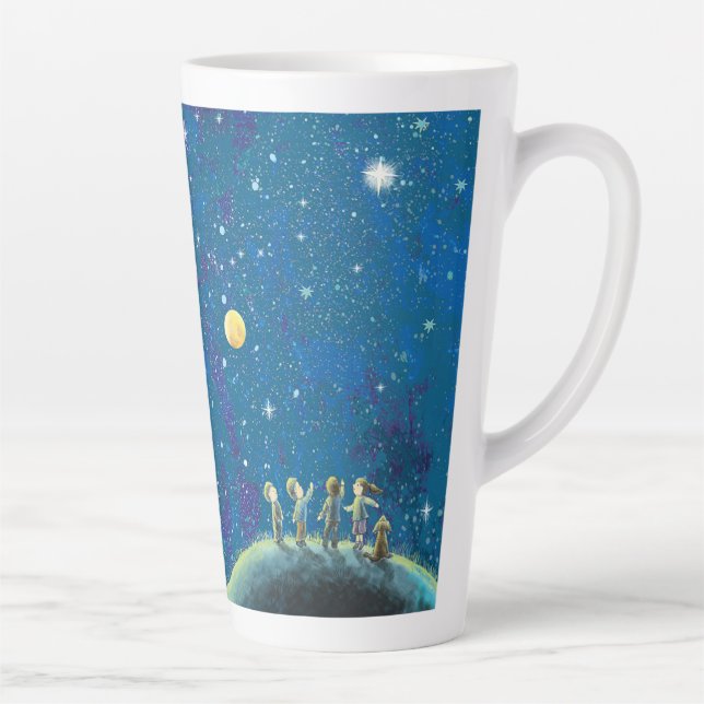 Taza De Café Latte Niños Mirando El Cielo Nocturno (Derecha)