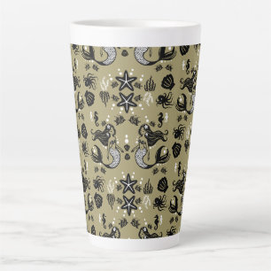Taza De Café Latte Niños Sirena Oro Playa