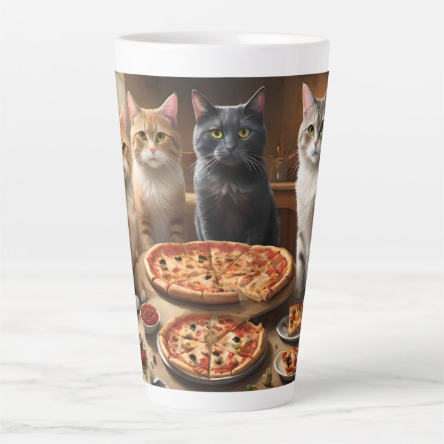 Taza De Café Latte Noche Cat Pizza, (Anverso)