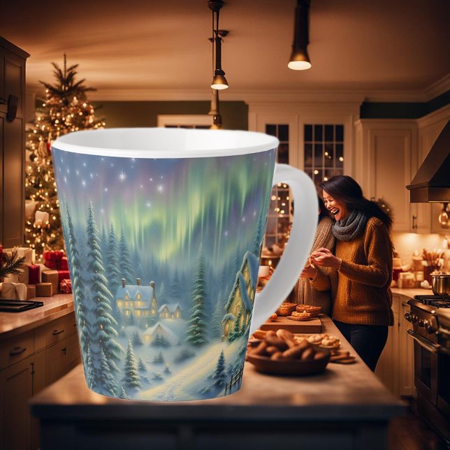 Taza De Café Latte Noche de Navidades mágicos en el bosque bajo las e (Subido por el creador)