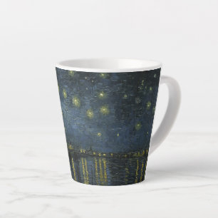 Taza De Café Latte Noche estrellada sobre el Ródano, pintura al óleo 