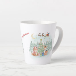 Taza De Café Latte Noche mágica de Navidad en el bosque de invierno