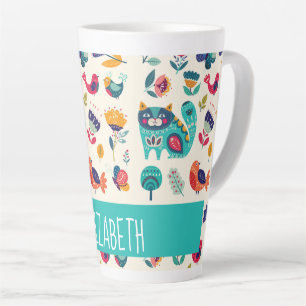 Taza De Café Latte NOMBRAMIENTO DE Decoración de Chicas de arte folcl