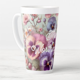 Taza De Café Latte Nombrar colores de color de agua Pansies de época