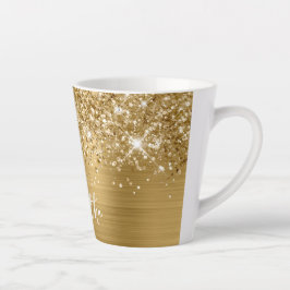 Taza De Café Latte Nombre adicional de guión de glam dorado