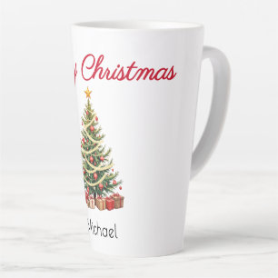 Taza De Café Latte Nombre, Árbol Decorado Bonito, Feliz Navidad