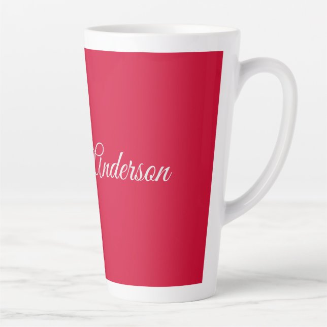 Taza De Café Latte Nombre caligráfico Elegante Rojo cereza personaliz (Derecha)