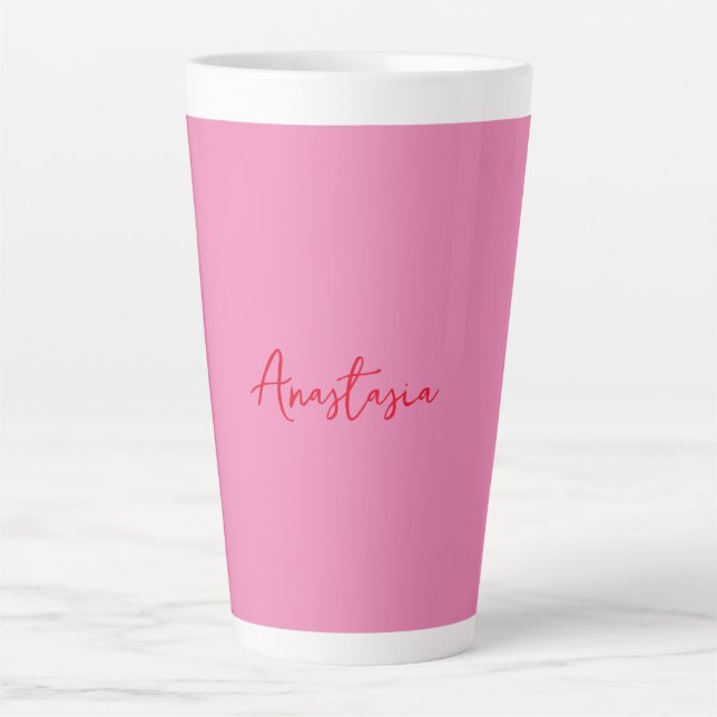 Taza De Café Latte Nombre caligráfico profesional personalizado rosa (Anverso)