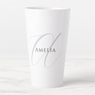 Taza De Café Latte Nombre Chic Monograma Letra Inicial Caligrafía 