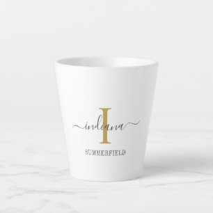 Taza De Café Latte Nombre con letra manuscrita de monograma elegante