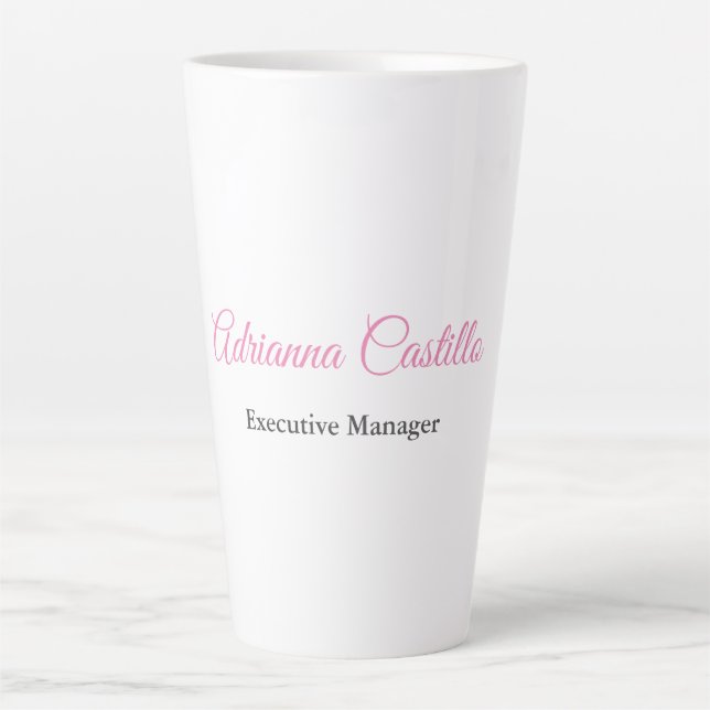 Taza De Café Latte Nombre de caligrafía simple rosa blanco negro simp (Anverso)