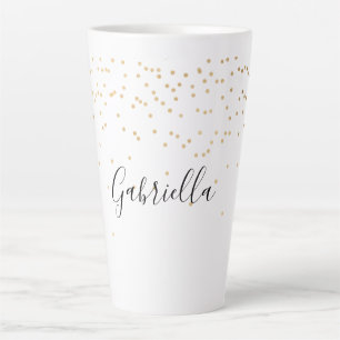 Taza De Café Latte Nombre de confetti dorado glam