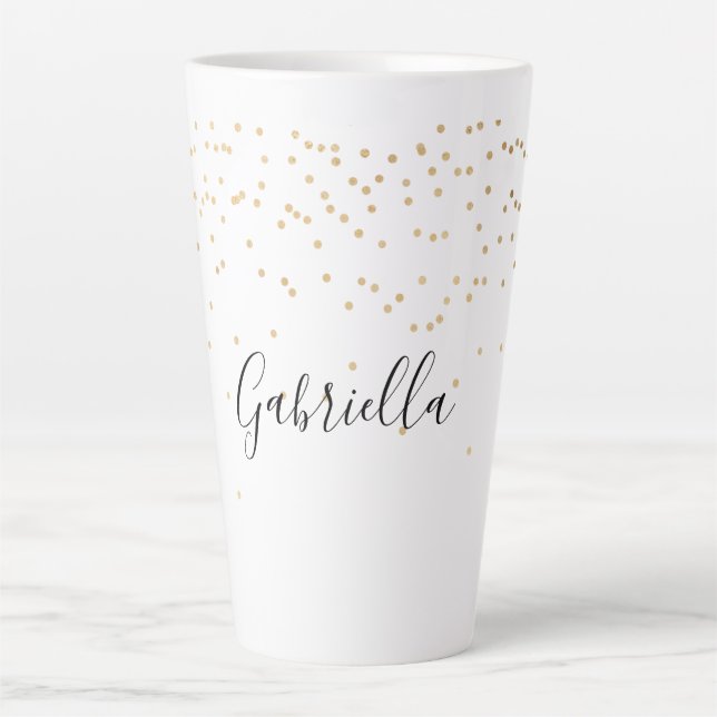 Taza De Café Latte Nombre de confetti dorado glam (Anverso)