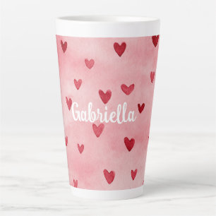 Taza De Café Latte Nombre de Corazones Rojos Rosados