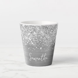 Taza De Café Latte Nombre de guión plateado brillante extra