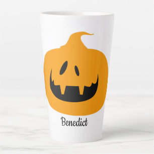 Taza De Café Latte Nombre de la cara de calabaza simple de Halloween