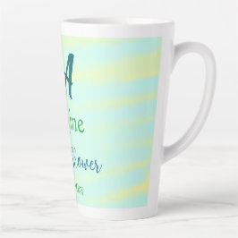 Taza De Café Latte Nombre de la ducha de novia de acuarela pastel azu