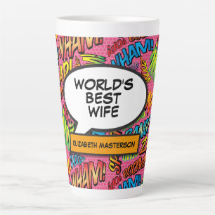 Taza De Café Latte Nombre de la mejor esposa del mundo divertido libr