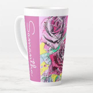Taza De Café Latte Nombre de la mujer de color de agua floral de la f