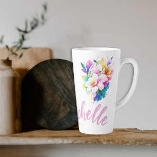 Taza De Café Latte Nombre de las flores de color de agua