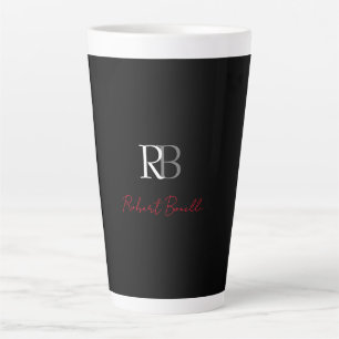Taza De Café Latte Nombre de las iniciales monogramadas de color rojo