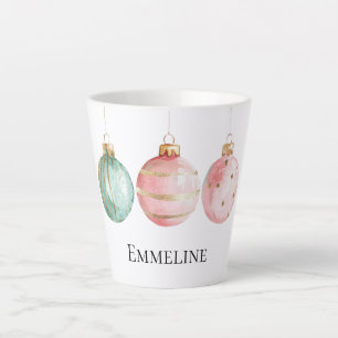 Taza De Café Latte Nombre de los adornos navideños Aqua Mint Pink Gol