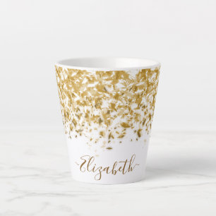 Taza De Café Latte Nombre de Monograma con Brillo Dorado Elegante