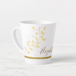 Taza De Café Latte Nombre de monograma con brillo dorado elegante