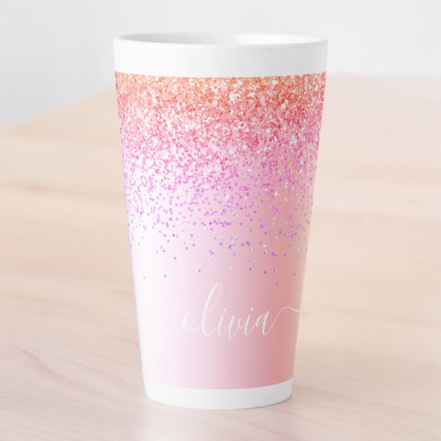 Taza De Café Latte Nombre de monograma de metal con purpurina pastel  (Subido por el creador)