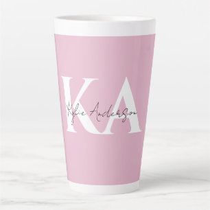 Taza De Café Latte Nombre de monograma personalizado rosado moderno: