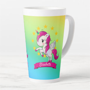 Taza De Café Latte Nombre de niño pequeño y colorido de unicornio