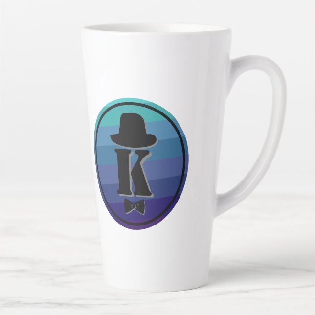 Taza De Café Latte Nombre De Ombre Azul Monograma Inicial Para Hombre (Derecha)