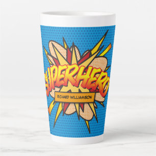 Taza De Café Latte Nombre de SUPERHÉROE Diversión Arte Pop de Cómic R