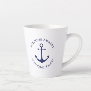 Taza De Café Latte Nombre del barco personalizado Bienvenido Aboard a