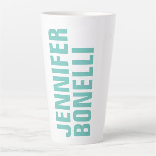 Taza De Café Latte Nombre del complemento blanco azul minimalista