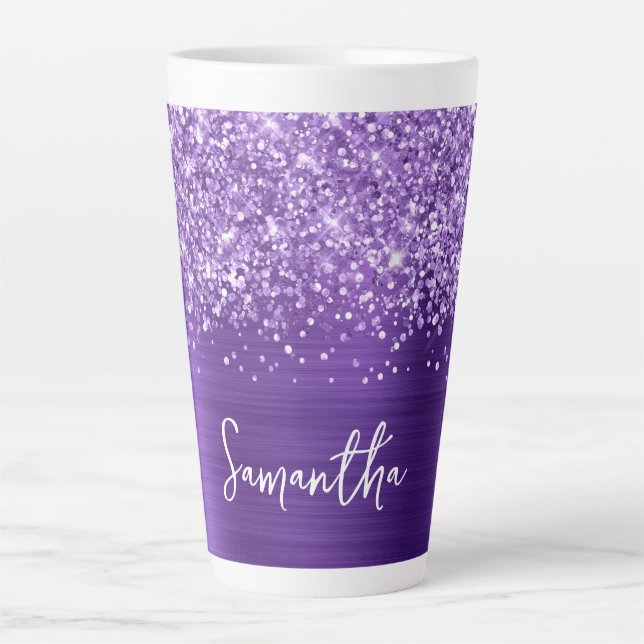 Taza De Café Latte Nombre del Glam Púrpura Ametista Purpurinoso (Anverso)