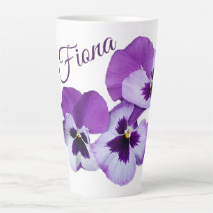 Taza De Café Latte Nombre del personalizable Flores de panadería púrp