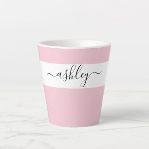 Taza De Café Latte Nombre elegante en tipografía script rosa