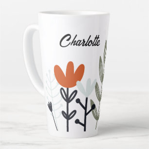 Taza De Café Latte Nombre floral floral moderno y caprichoso