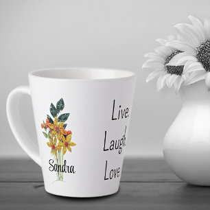 Taza De Café Latte Nombre, Flores de papel enrollado Palabras positiv