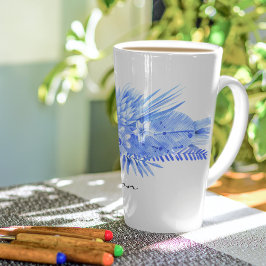 Taza De Café Latte Nombre, Flores y hojas tropicales azul cobalto