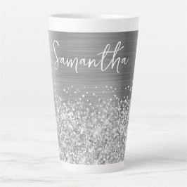 Taza De Café Latte Nombre Glam Plateado Brillante