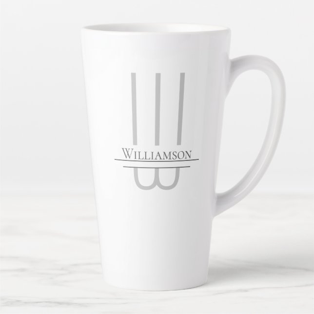 Taza De Café Latte Nombre Gray Monograma Latte Mug (Derecha)
