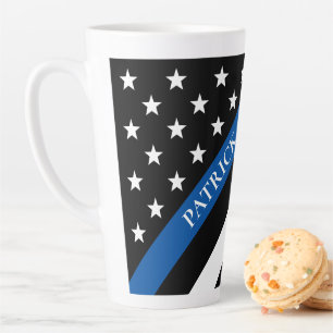 Taza De Café Latte Nombre monograma de marca de la línea azul delgad